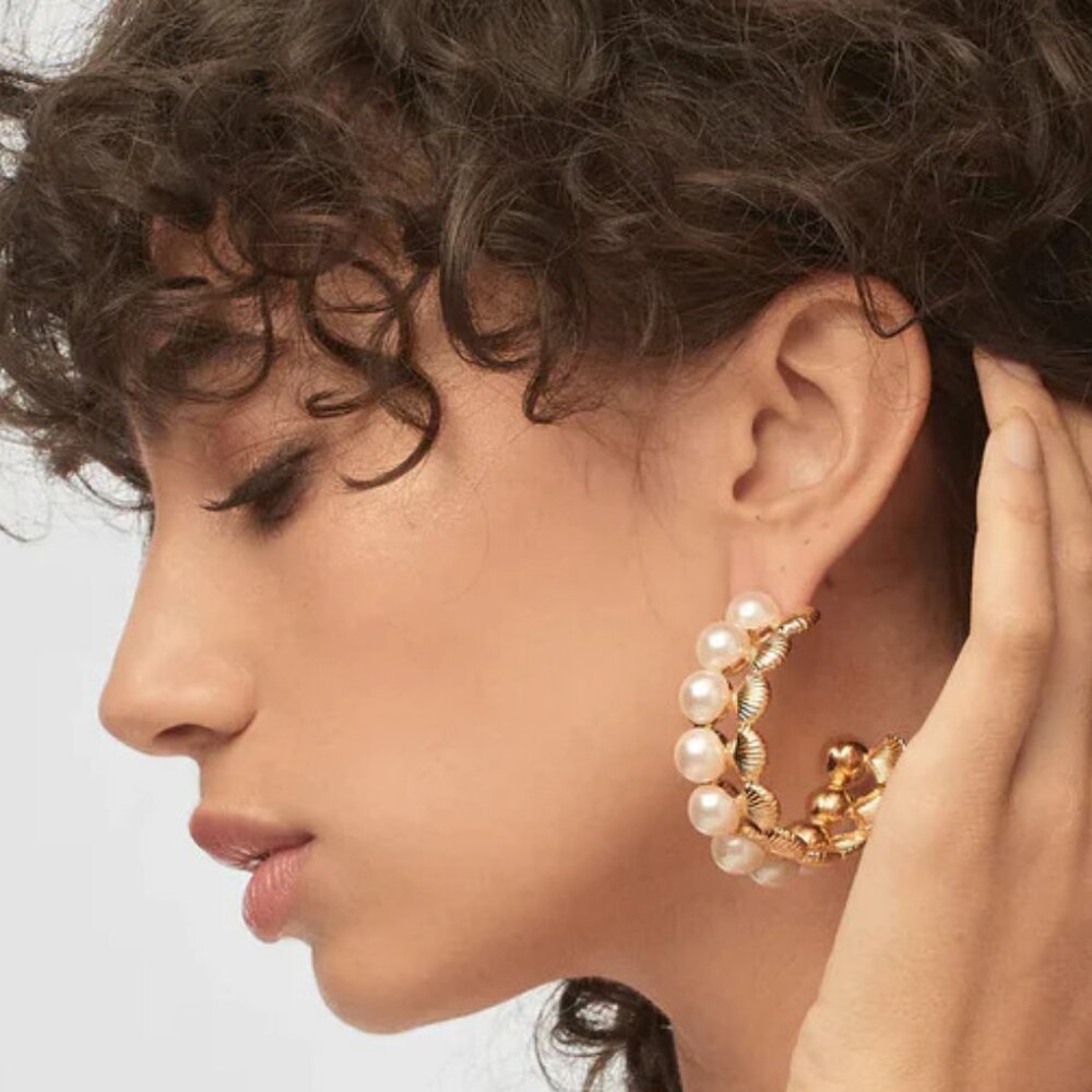 Lele Sadoughi Gold Hoop Earrings with Pearl Accents